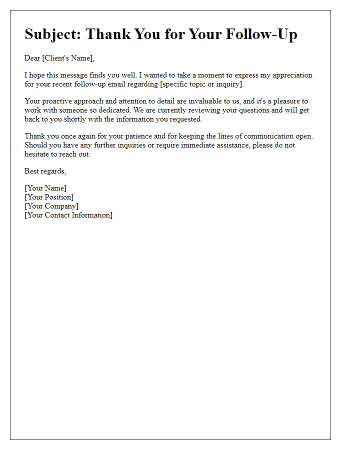 Letter template of appreciation for a follow-up email from a client