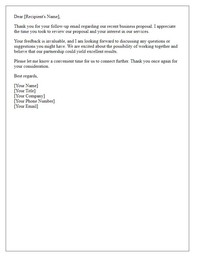 Letter template of thanks for a follow-up email after a business proposal