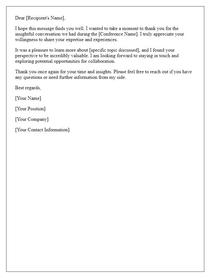 Letter template of thanks for a follow-up email after a conference