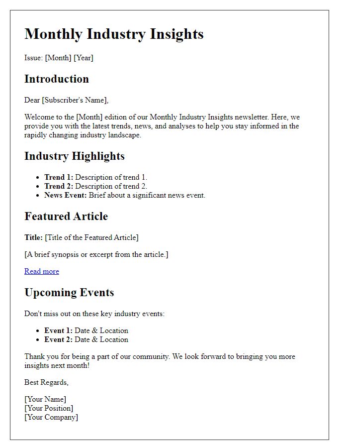 Letter template of monthly industry insights newsletter.