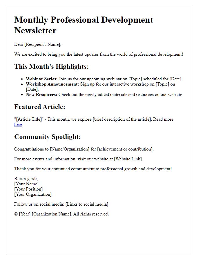 Letter template of professional development industry newsletter.