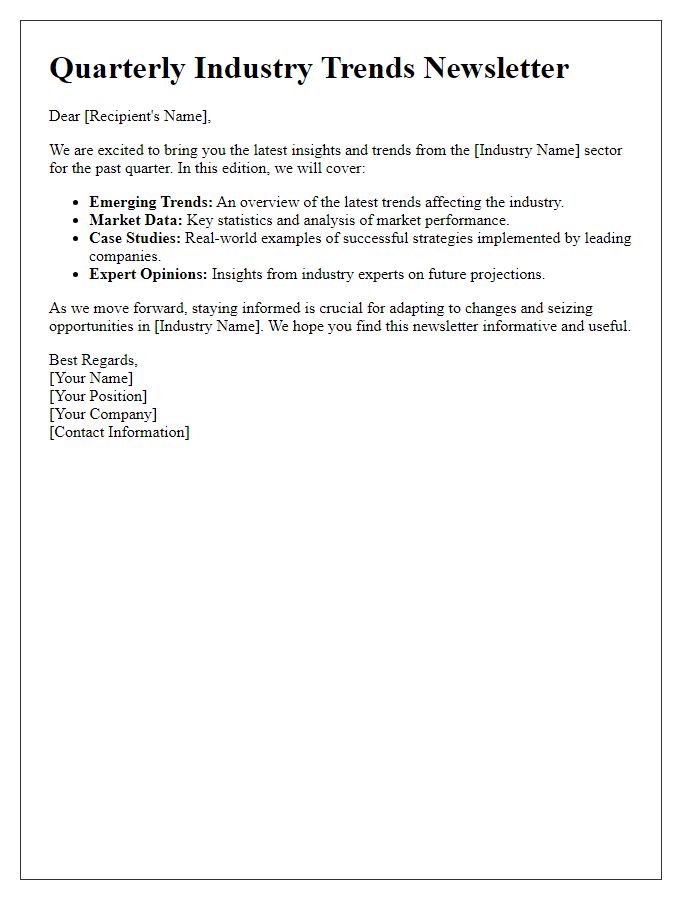 Letter template of quarterly industry trends newsletter.