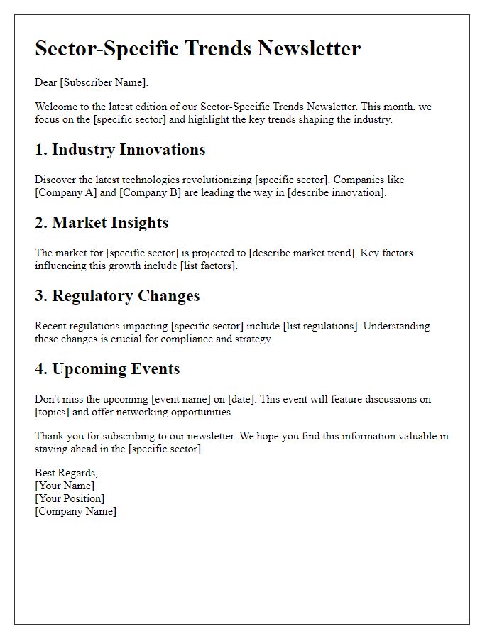 Letter template of sector-specific trends newsletter.