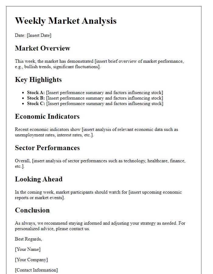 Letter template of weekly market analysis newsletter.