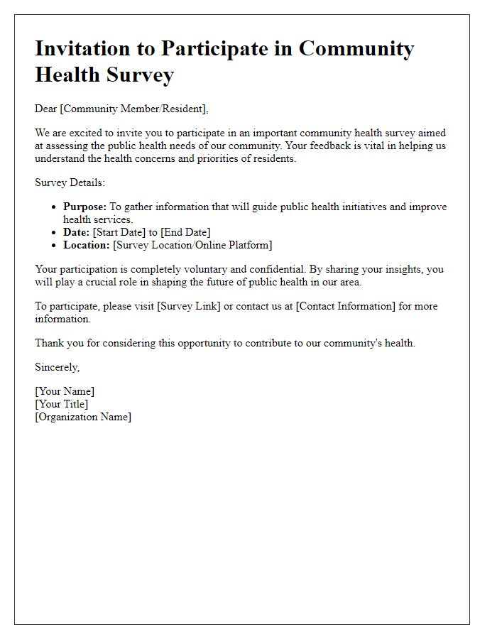 Letter template of community survey invitation for public health assessment.