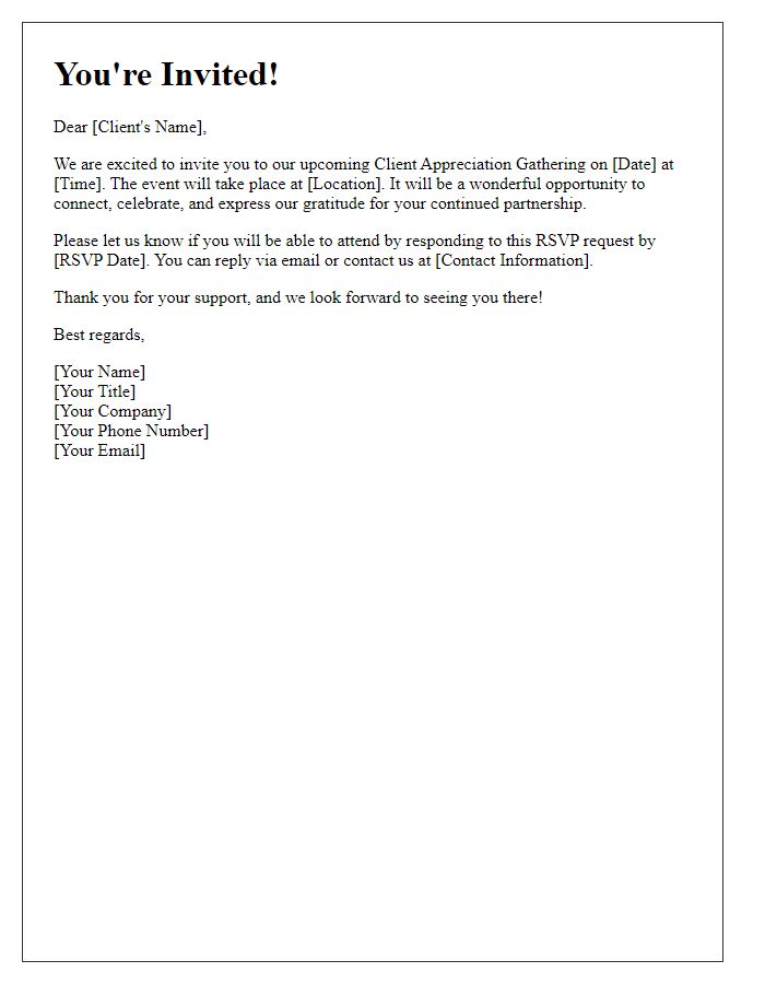 Letter template of RSVP request for client appreciation gathering.