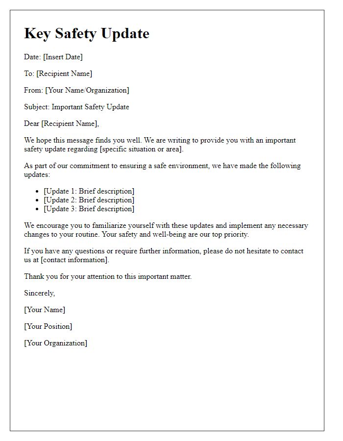 Letter template of key safety update