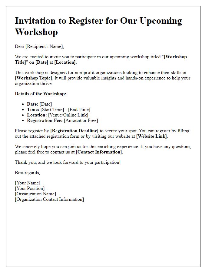 Letter template of workshop registration invitation for non-profit organizations