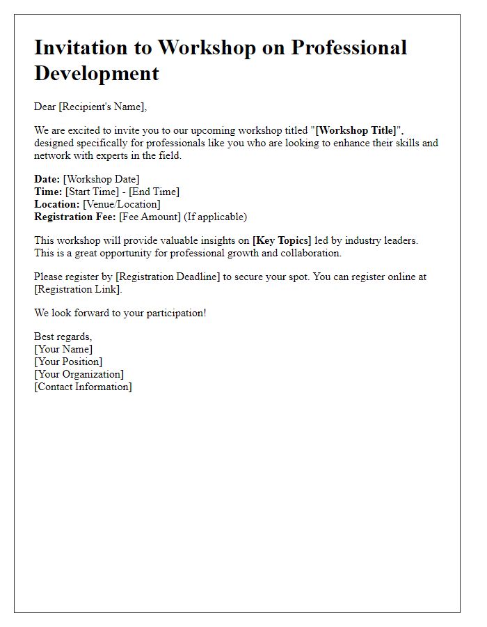 Letter template of workshop registration invitation for professionals