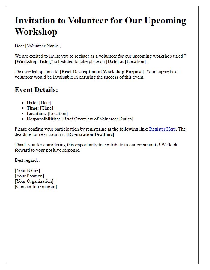 Letter template of workshop registration invitation for volunteers