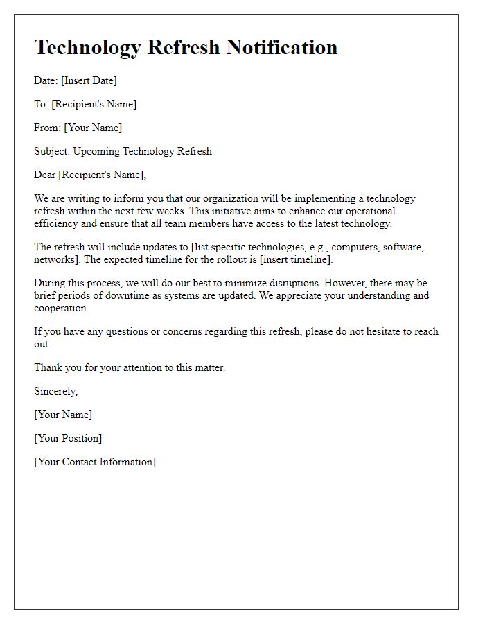 Letter template of technology refresh notification