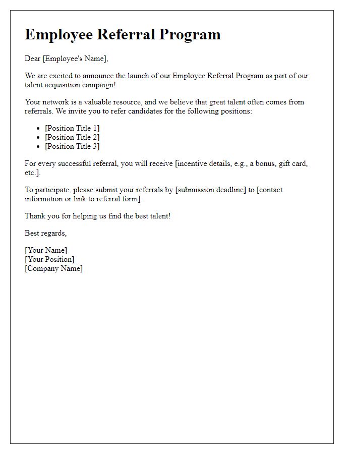 Letter template of employee referral program for talent acquisition campaign