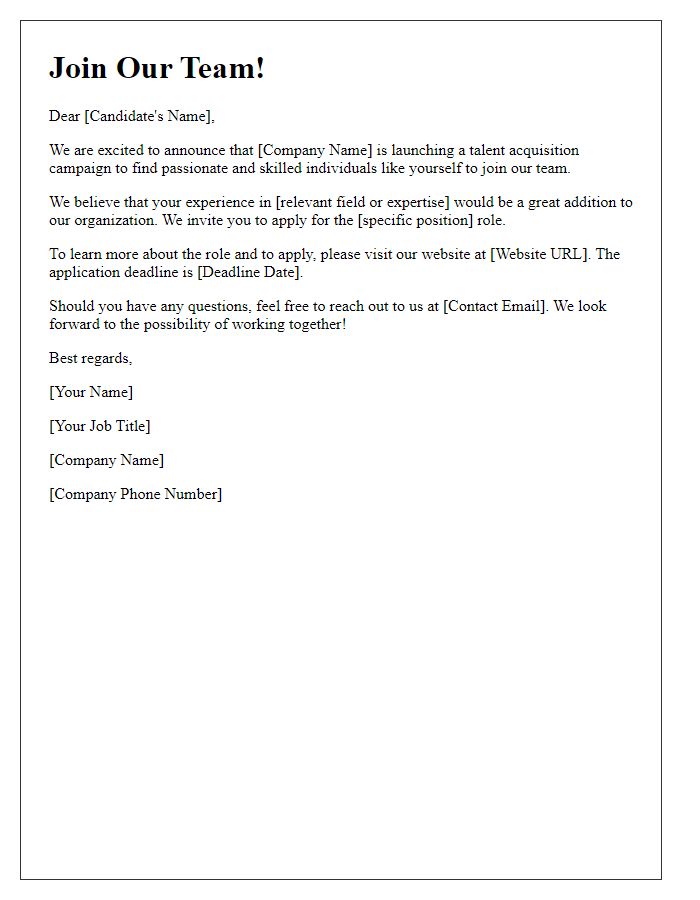 Letter template of recruitment invitation for talent acquisition campaign