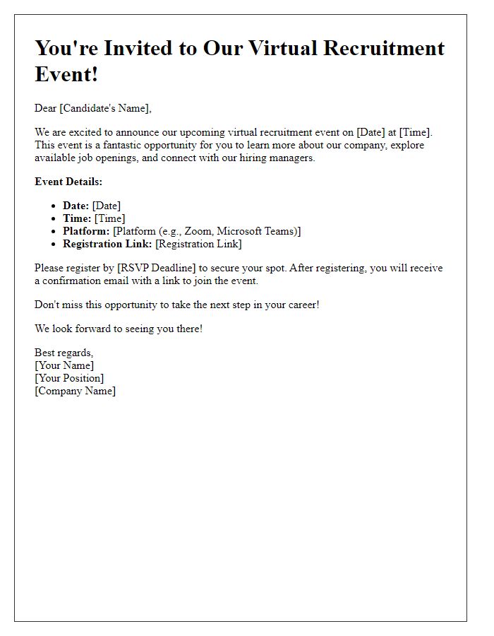 Letter template of virtual recruitment event for talent acquisition campaign