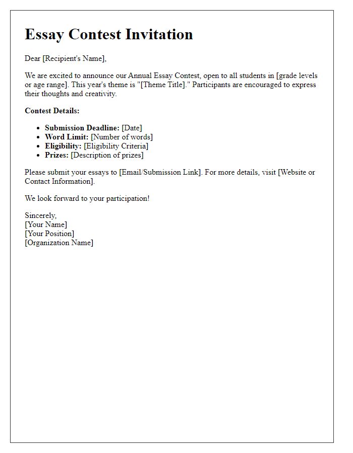 Letter template of essay contest information