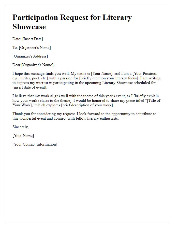 Letter template of literary showcase participation request