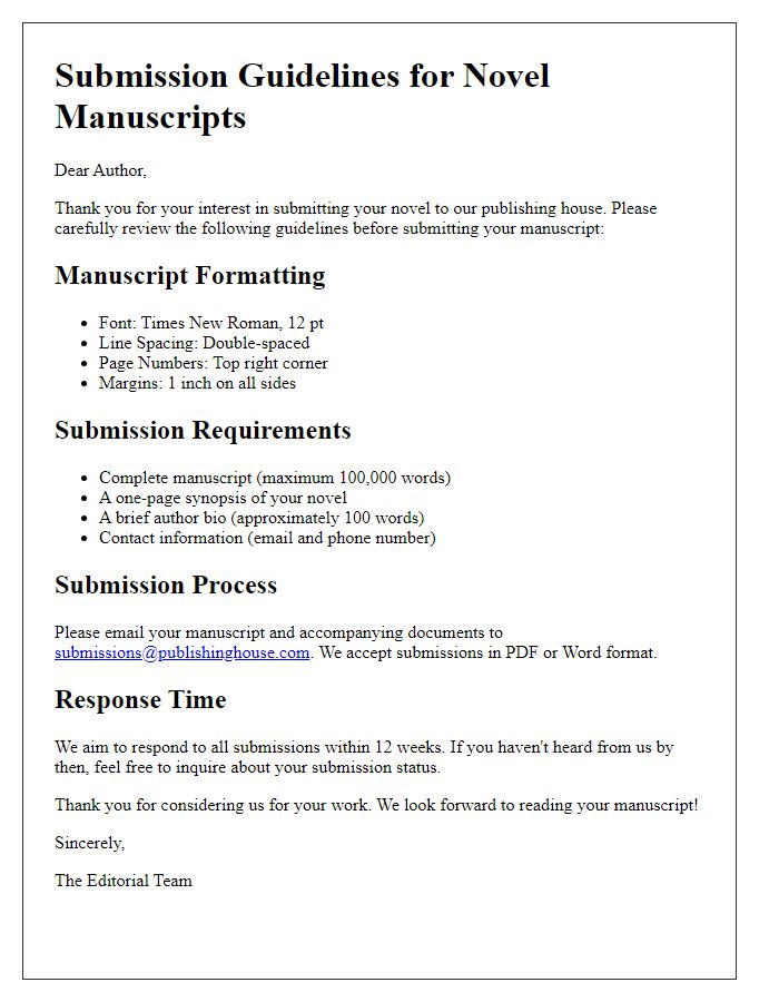 Letter template of novel submission guidelines