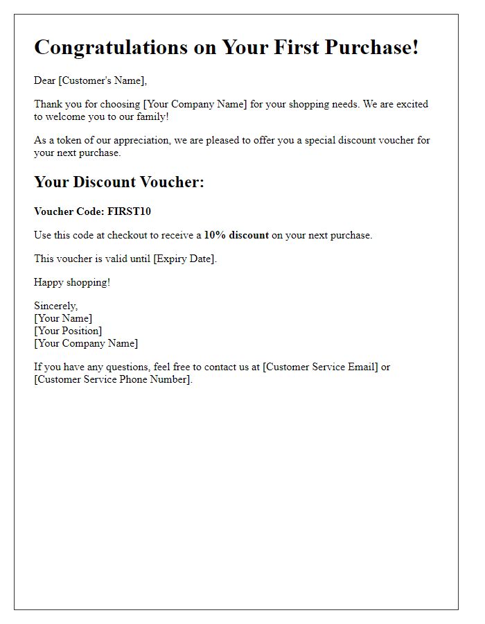 Letter template of first purchase discount voucher