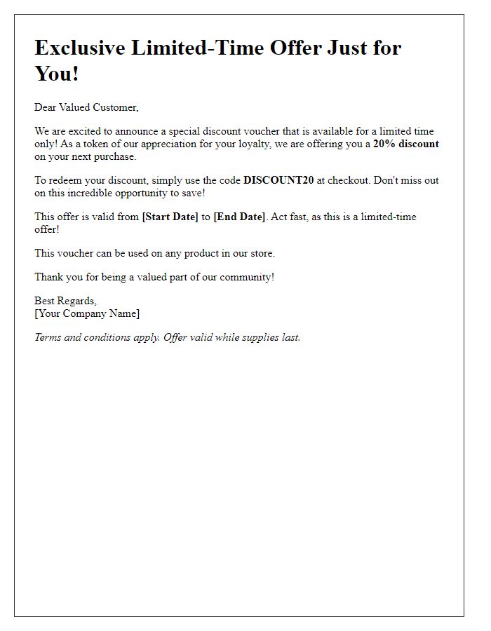 Letter template of limited-time discount voucher offer