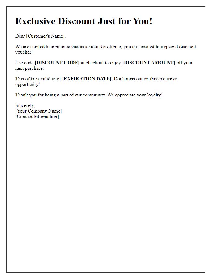 Letter template of personalized discount voucher announcement