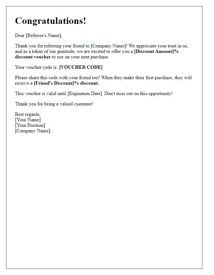 Letter template of referral discount voucher reward