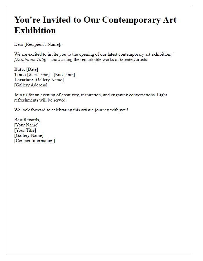 Letter template of invitation for a contemporary art exhibition.