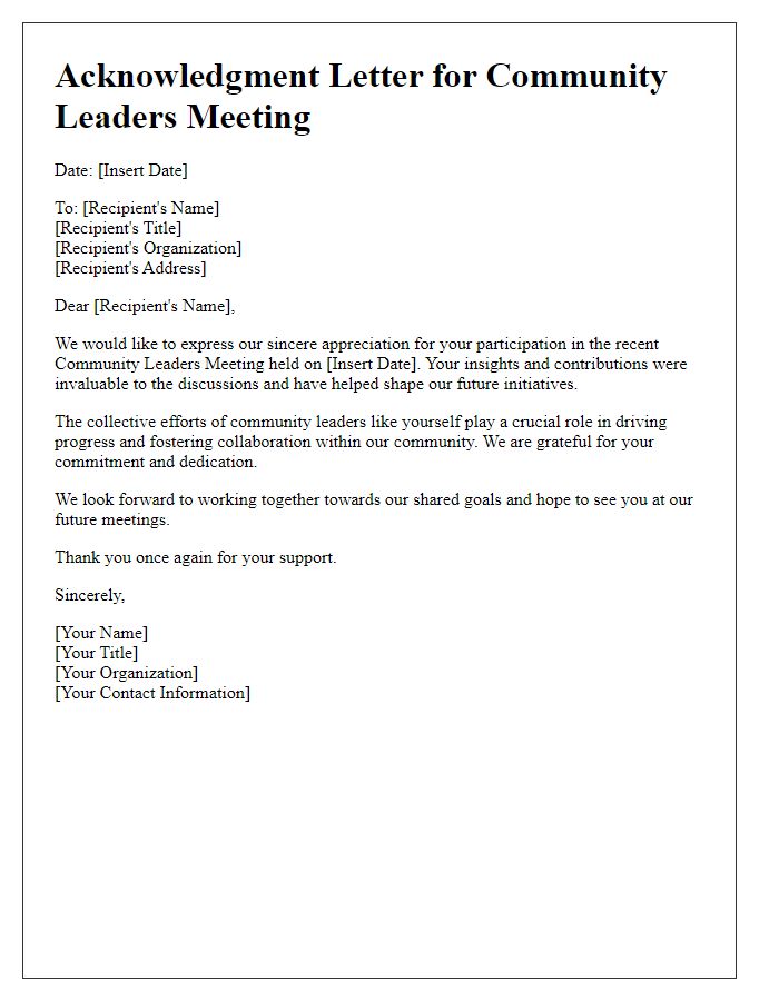 Letter template of acknowledgment for community leaders meeting