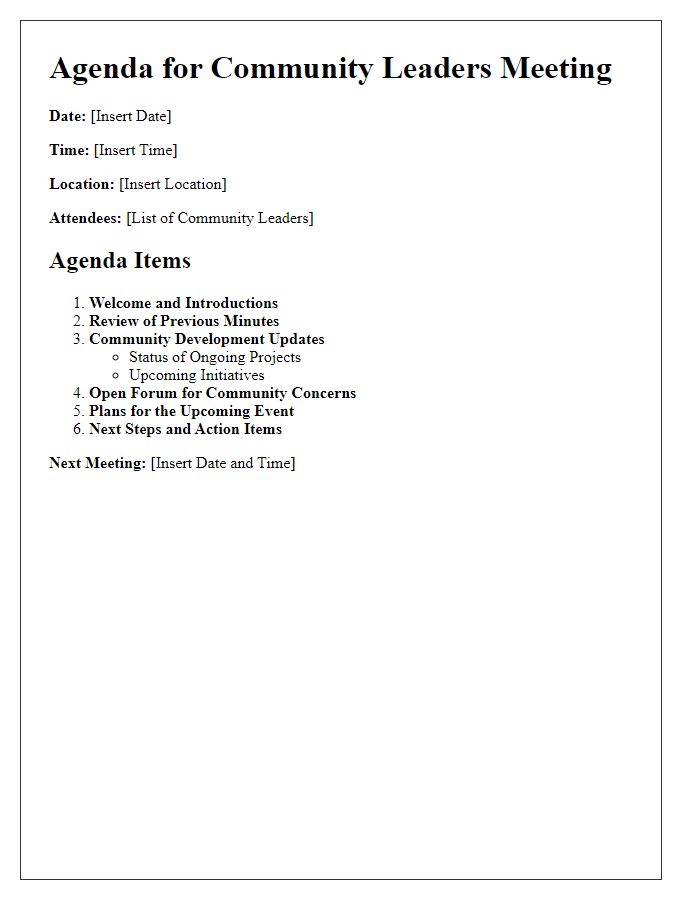 Letter template of agenda for community leaders meeting