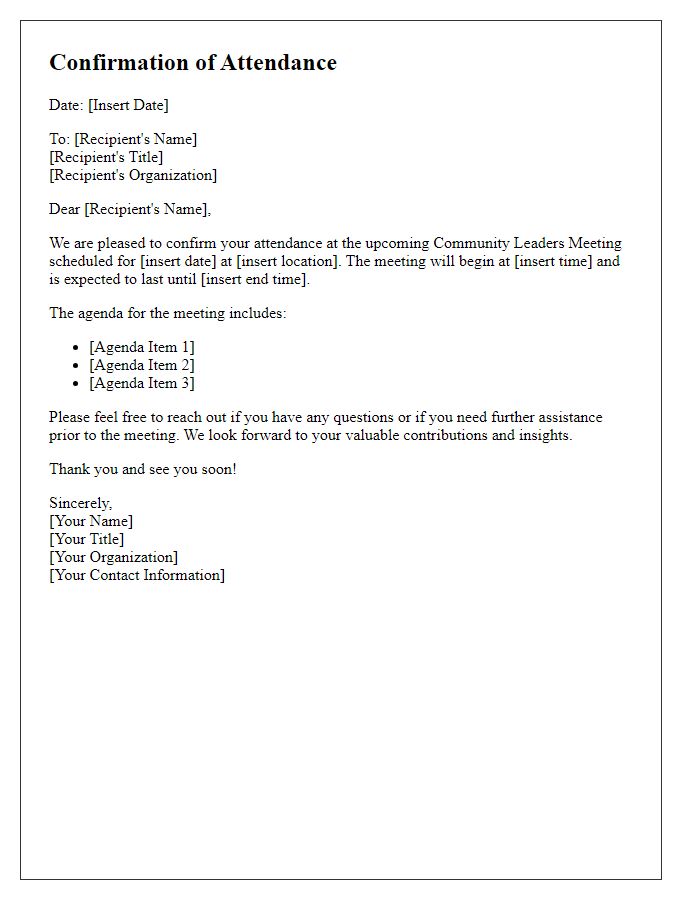 Letter template of confirmation for community leaders meeting