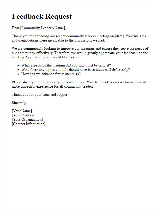 Letter template of feedback request after community leaders meeting