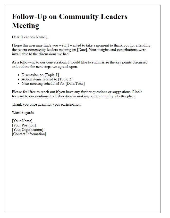 Letter template of follow-up for community leaders meeting