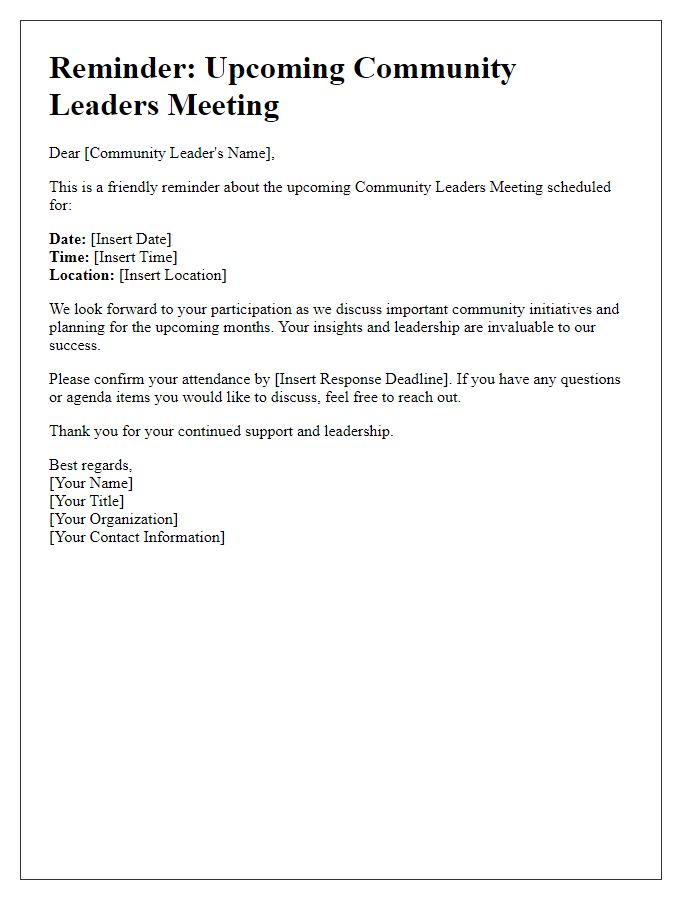 Letter template of reminder for community leaders meeting