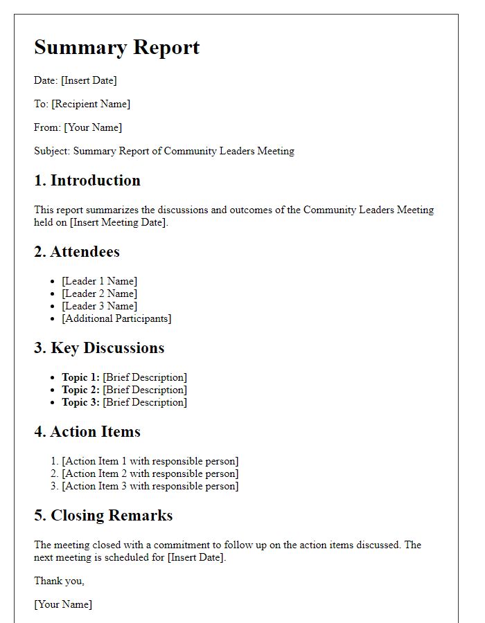 Letter template of summary report from community leaders meeting