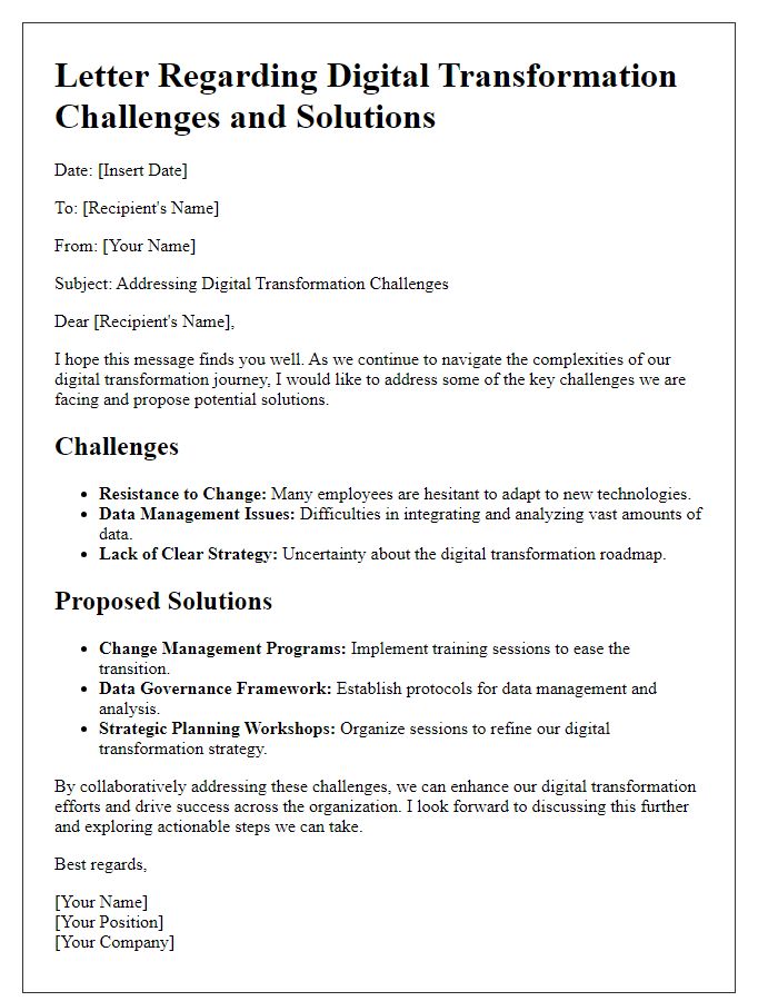 Letter template of digital transformation challenges and solutions