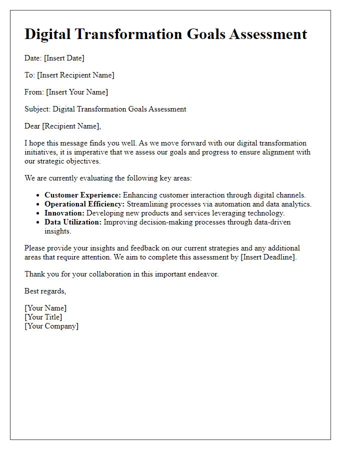 Letter template of digital transformation goals assessment