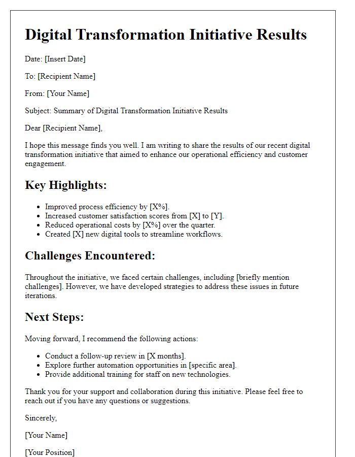 Letter template of digital transformation initiative results