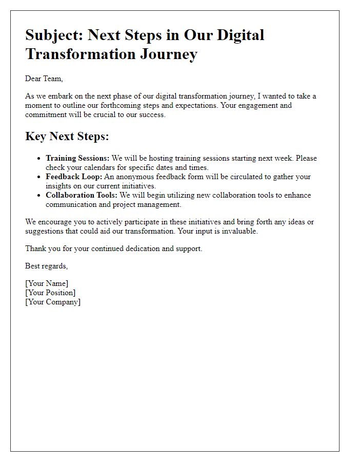 Letter template of digital transformation next steps communication