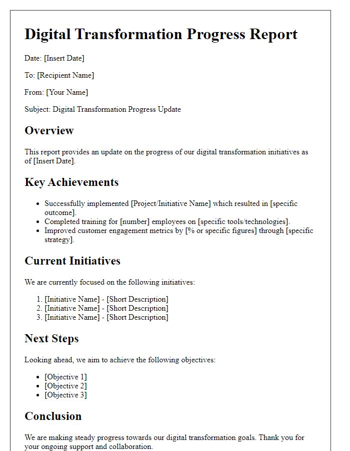 Letter template of digital transformation progress report