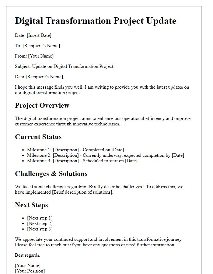 Letter template of digital transformation project update