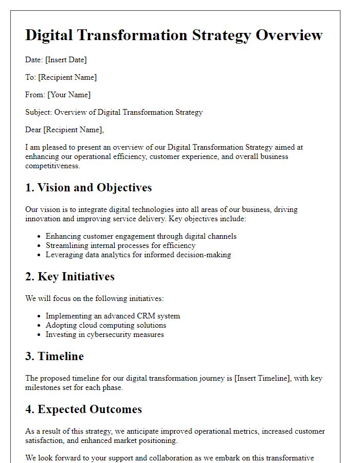 Letter template of digital transformation strategy overview