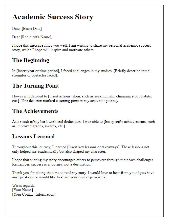 Letter template of academic success story sharing