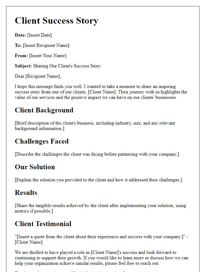 Letter template of client success story sharing