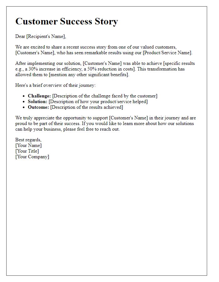 Letter template of customer success story sharing