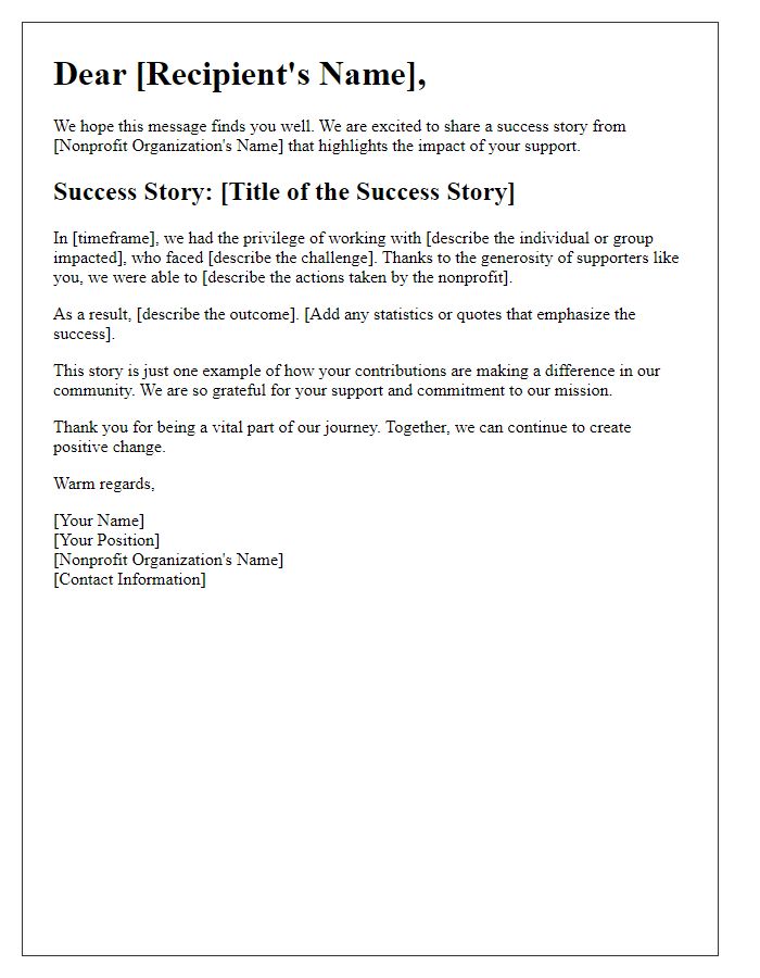 Letter template of nonprofit success story sharing