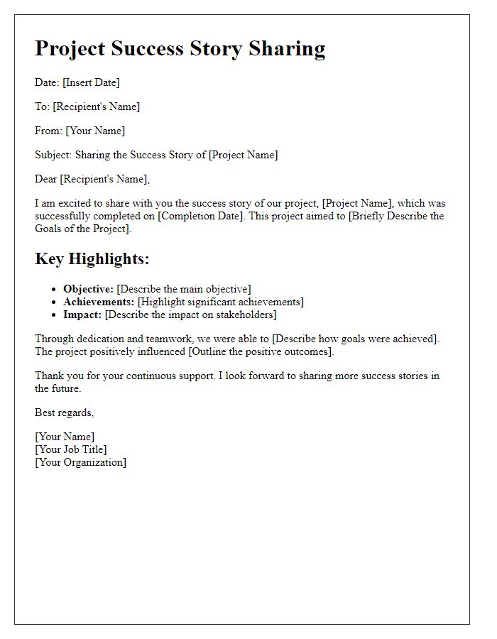 Letter template of project success story sharing