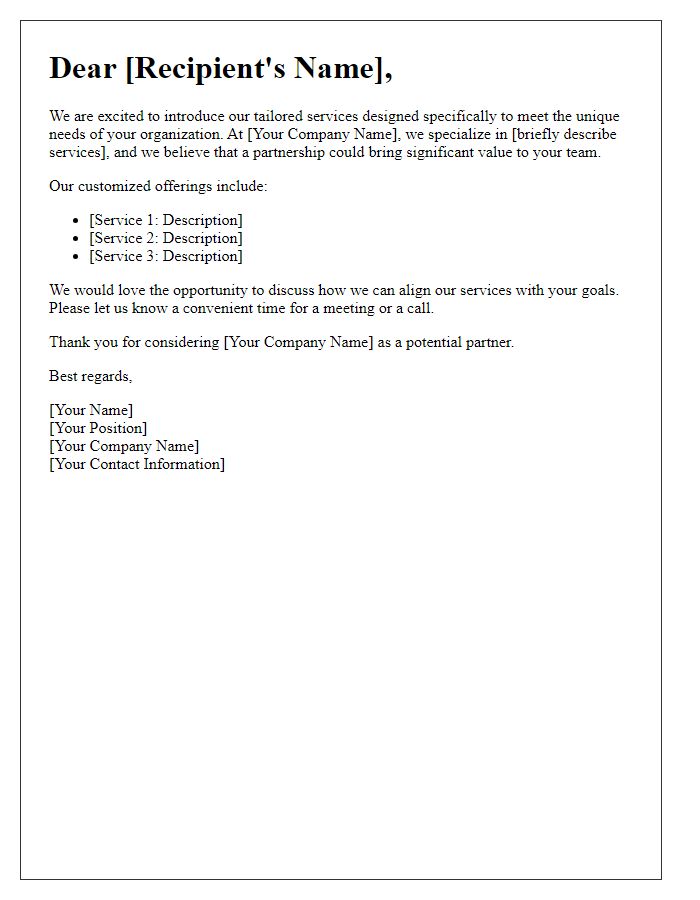 Letter template of customized service introduction for corporate partnerships