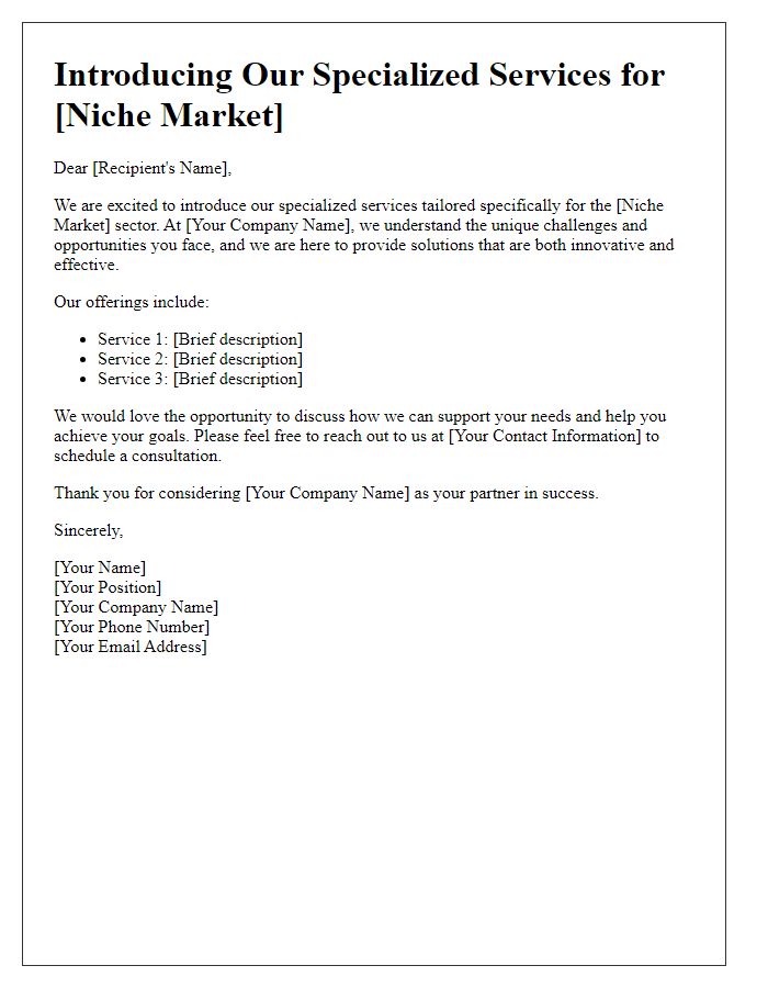 Letter template of specialized service introduction for niche markets