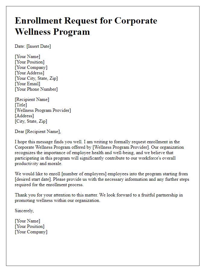 Letter template of enrollment request for corporate wellness program.