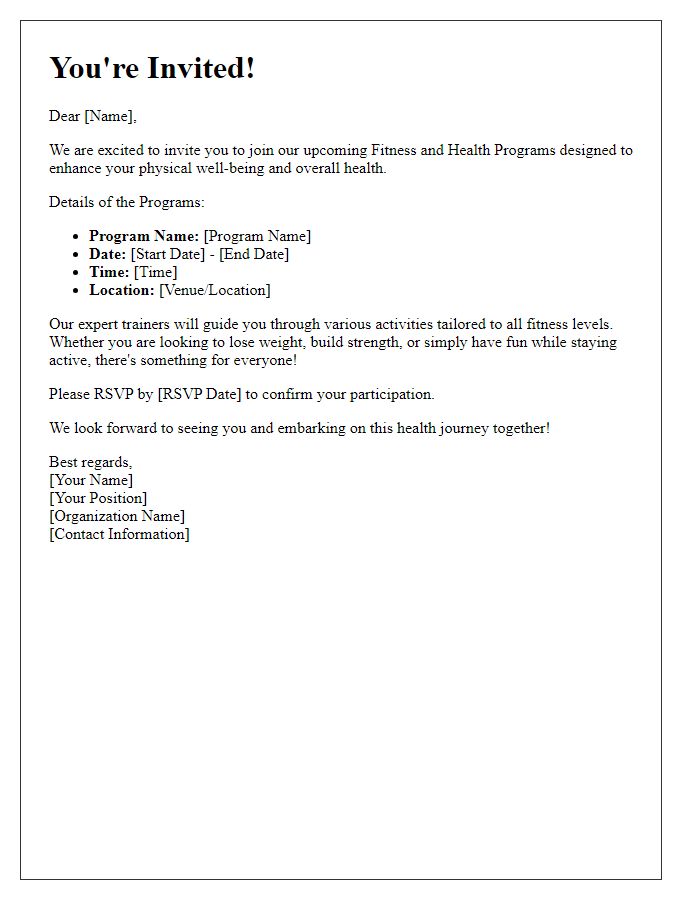 Letter template of invitation to engage in fitness and health programs.