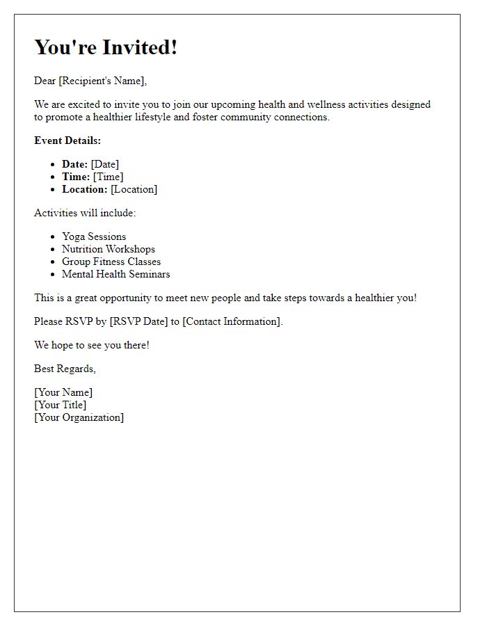 Letter template of invitation to join health and wellness activities.